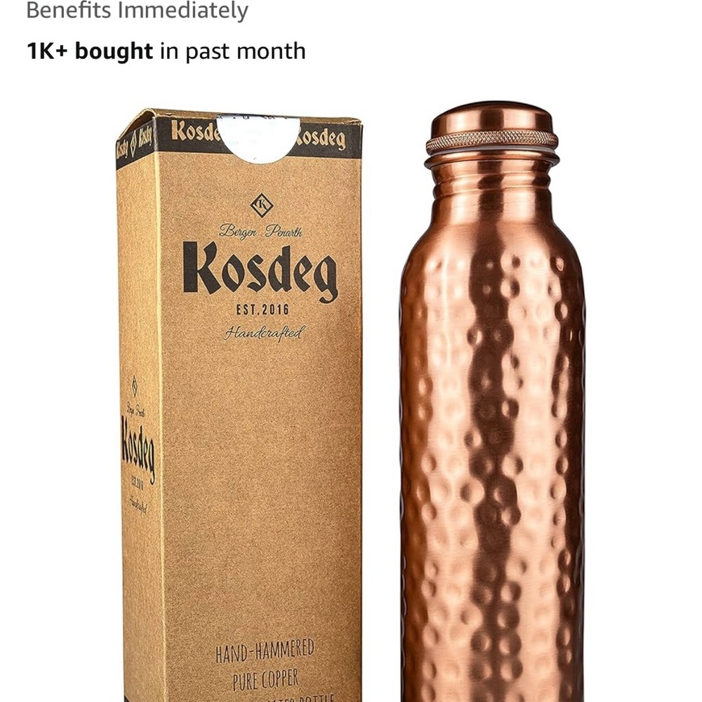 Copper Hammered Water Bottle Dining Essential